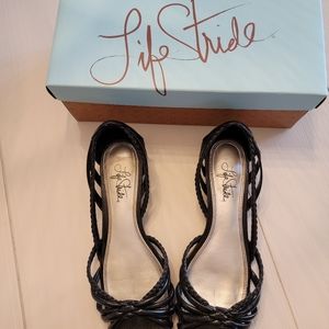 Women's Life Stride Black Peep Toe Summer Flats, Size 8
